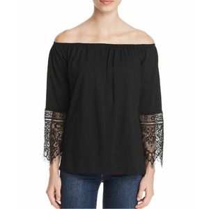 Sioni Black 3/4 Sleeve Lace-Cuff Off The Shoulder Top Size Large NEW